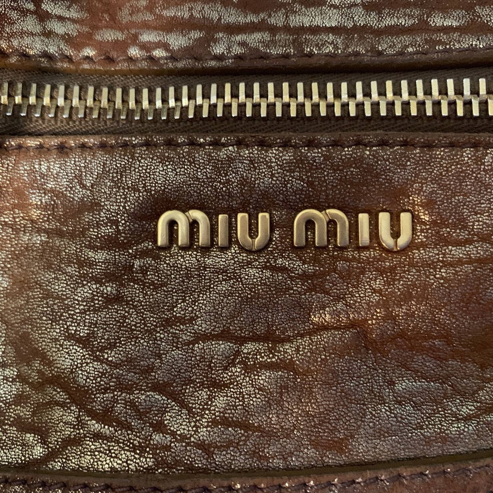 Authentic Bronze Metallic Leather Satchel Miu Miu